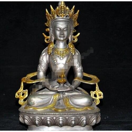 Old Tibetan buddhism bronze gilt Amitayus longevity God Goddess Buddha Statue