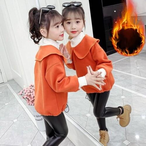 Girls' Hoodies Sweatshirts Kids Outwear 2021 Lapel Velvet Thicken Warm Winter Autumn Cotton Fleece Outdoor Childrens Clothing