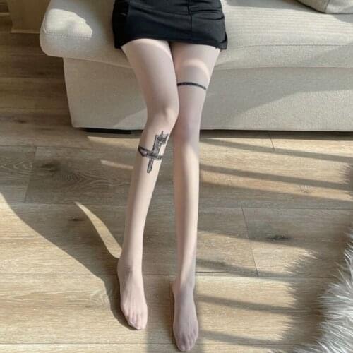Spring Sexy Print Stocking Women Harajuku Gothic Thigh High Over Knee Socks Summer Transparent White Basic Long Socks PJ273