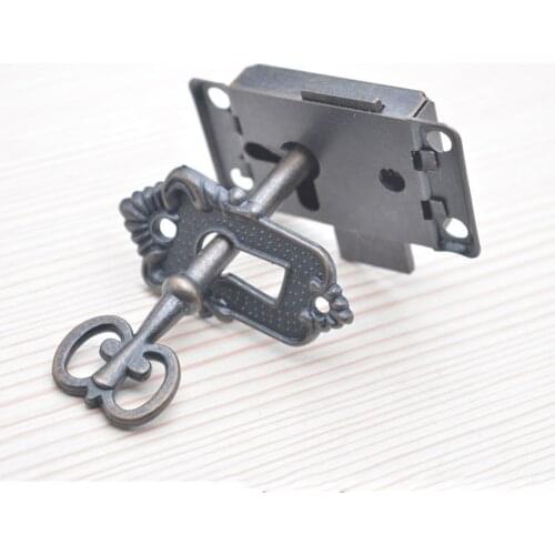 Furniture Lock Vintage Decorative Lock with Key for Jewelry Antique Red Bronze Cabinet Lock Replacement Square-Type