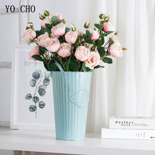 YO CHO Autumn 3 Heads 2 Small Bud Roses Branch Artificial Flower Silk Roses DIY Wedding Home Christmas Decor Flowers Rose Branch