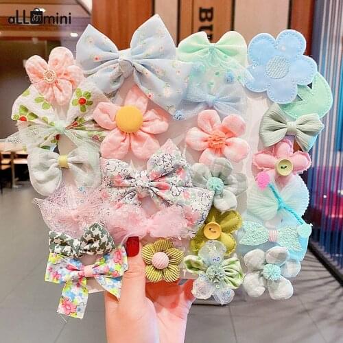 8/16Pcs Bow Flower Hairpins Headwear Hair Ring Children Cute Hair Accessories Set Baby Fabric Girl Princess Head Jewelry Gifts