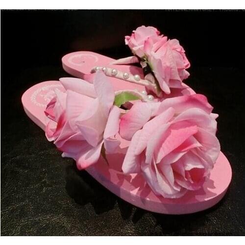 2017 Womens shoes woman sandals Bohemia summer sandal shoes Pink Rose flowers flat with beach shoes flip flop Hot Sale