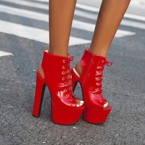 Womens Platform Peep Toe Snake Pattern Block Super High Heel 17CM Ankle Straps Slingbacks Boots Sexy Nightclub Shoes Plus Size