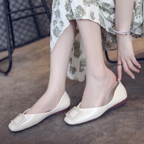 Plus Size 35-42 Women Flats Square Toe Slip on Flat Shoes Buckle Ballet Flats Black Ladies Shoe Comfortable zapatos mujer N7713G