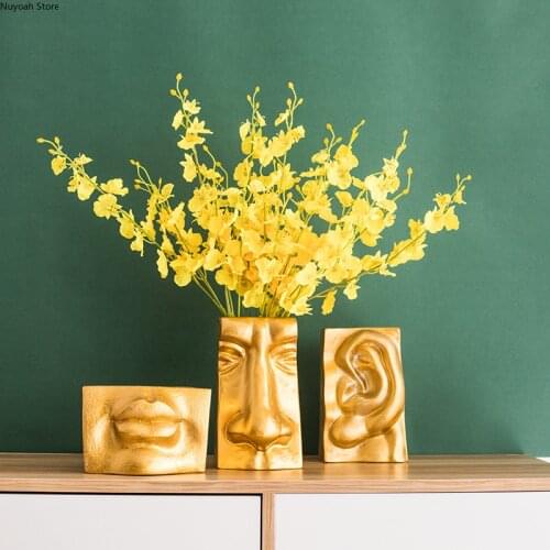 Golden Art Vase Creative Ceramic Face Dried Flower Flower Arrangement Accessories Modern Crafts Home Living Room Decoration