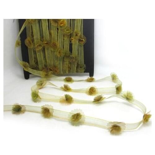 1/2 Inch Ombre Chiffon Trim with Multicolor Chiffon Handmade Flowers|Organza Floral Trim|Hair Decorative Embellishment