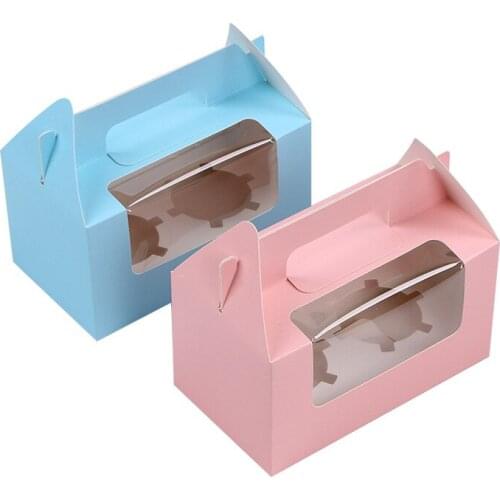 200pcs/lot Wholesale Kraft paper Cake Box with handle,brown cup cake box with Window,wedding paper cardboard cake box 4 colors