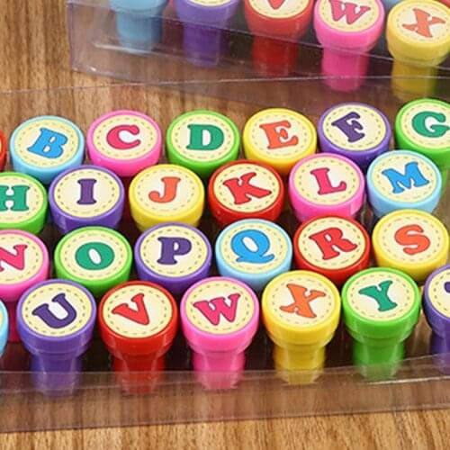 26 Pcs Alphabets Round Stamp Seal Self Inking Scrapbooking Plate Ink Pad Stamper F3ME