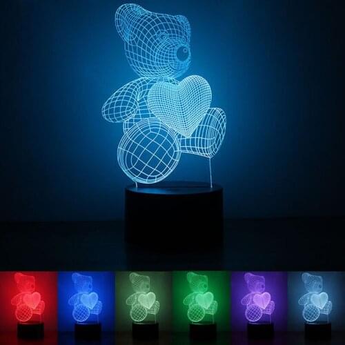 3D Night Light USB Powered Love Bear LED Desk Lamp Touch Key Decoration Lights Use Home Hotel Party Holiday