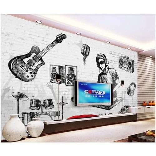 3d wallpaper custom photo mural Hand painted music guitar drum rack brick wall home decor living room wallpaper for walls 3 d