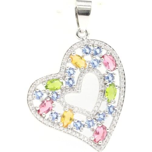 37x19mm SheCrown Pretty Created Pink Morganite White CZ Gift For Womans Silver Pendant