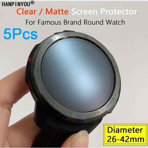 5Pcs For Garmin Citizen Fossil Amazfit Round Watch 26-42mm Diameter Clear/Matte Screen Protector 39mm 31mm Soft Film -Not Glass