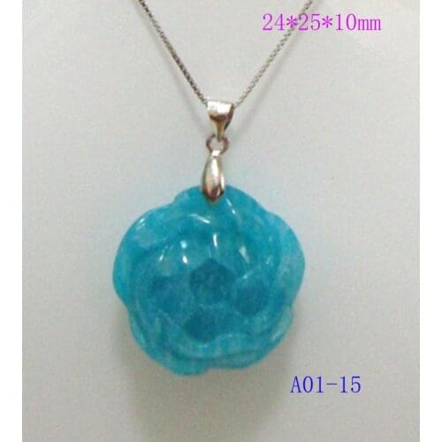 Free Shipping Natural Amazonite Carved Rose 925 Silver Pendants Women Jewelry Accessories Weddings Parties Gift