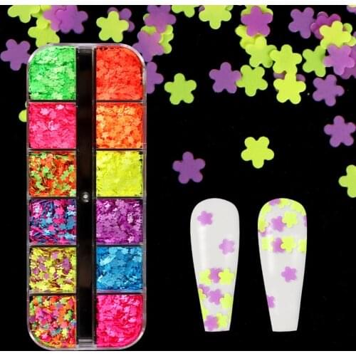 Neon Nail Sequins 3MM Flowers Shape Glitter Flakes For Nail Art Decorations French Charms Polish Manicure Nail Art Decorations