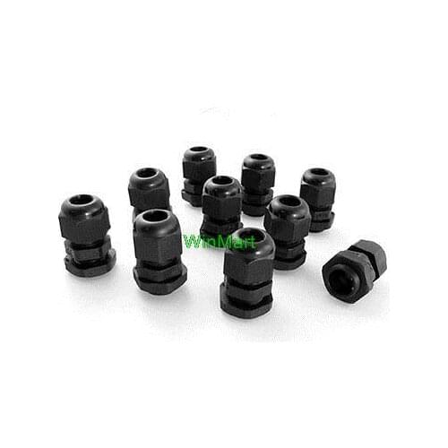 10 Pcs PG9 Black Plastic Waterproof Cable Connectors