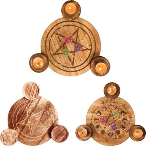 Wooden Candle Holder Astrology Pentacle Altar Plate Divination Magic Candlestick Table Energy Ornaments Tarot Supplies