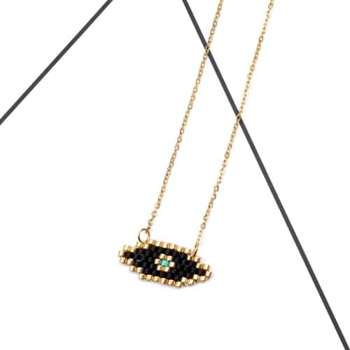 FAIRYWOO Turkey Evil Eye Pendant Miyuki Handmade Stainless Steel Chain Colliers Necklaces Ethnic Friendship Gifts Necklace Women