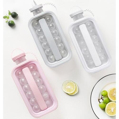 2 Pieces Ice Ball Mold 2-in-1 Ice Cube Maker Water Bottle Ball Making Mould with Leakproof Cap, Grey
