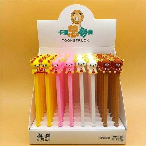 48 pcs/lot Kawaii Bear Gel Pen Cute 0.5 mm black ink Signature Pen School Office writing Supplies Promotional Gift