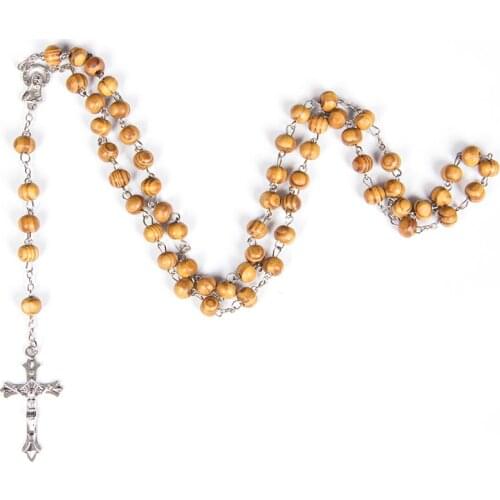 Jesus Christ Cross Pendant Necklaces Alloy Bead Long Chain Mens Women Virgin Mary Christian Fashion Jewelry Rosary Necklace