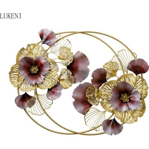 Chinese Luxury Wrought Iron Wall Hanging Artificial Flower Ornaments Crafts 3D Home Livingroom Wall Sticker Murals Decoration