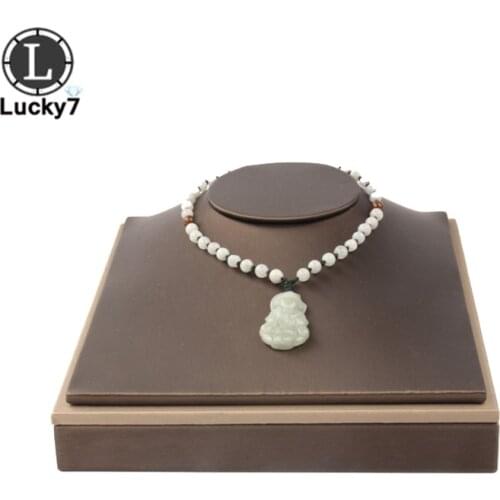 Brown & Gold PU Leather Mannequin Wooden Rack Portrait Necklace Pendant Display Showcase Bust Stand Holder For Necklace Display