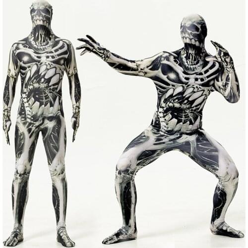 Halloween Horror Skeleton Cosplay Costume for Women Man 2021 Frightening Devil Adult Cos Clothing Covered Tight Game Suit