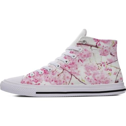 Japanese Blossom Sakura Novelty Design Harajuku Lightweight High Top Cloth Shoes Men Women Casual Breathable Sneakers