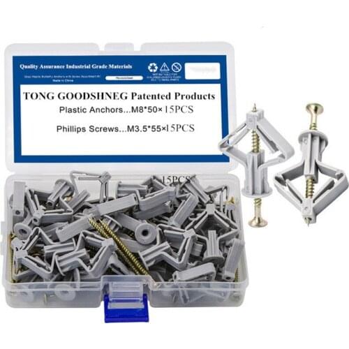 M8*35/50mm Wall Anchor Plug Plastic Drywall Anchor With M3.5 Self Tapping Screw Butterfly Anchor For Plasterboard,Home Hardware