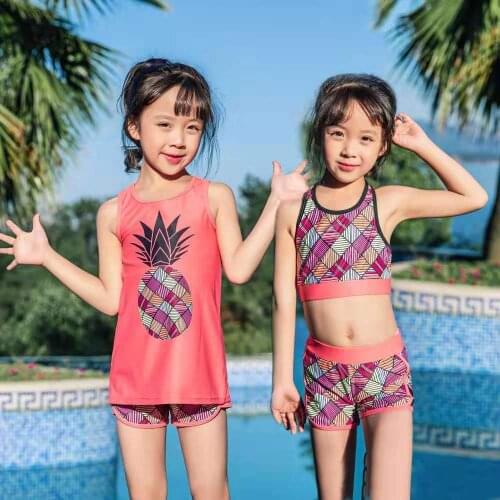 Sweet Girl Swim wear Flower decorate Waterproof Two-piece swimsuit Outdoor Sport Bodysuit Beach Bathing Suit Swim Wear