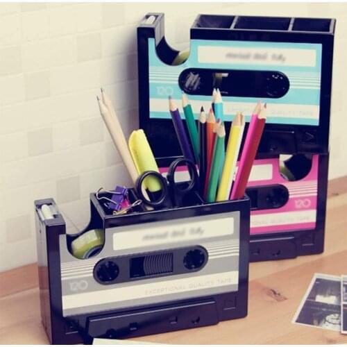 Multifunctional Retro Tape Style Desktop Storage Pen Holder Tape Holder Cutter Office Stationery Personality Student Pen Holder