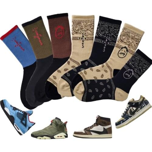 Hip Hop Fashion Harajuku Trend Funny Cotton Cactus Jack Crew Socks Women Cashew Flower Skate Men Travis Scott Street Long Socks