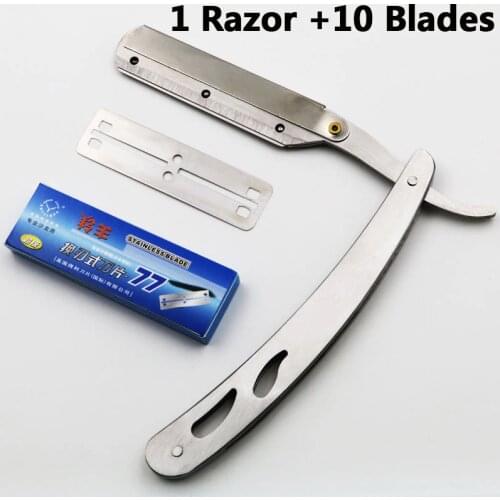 1 set Men Straight Barber Edge Steel Razors Folding Shaving Knife Hair Removal Tools With 10pcs Blades 77-03