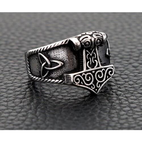 Vintage Thors Hammer Norse Viking Ring for Men Viking Stainless Steel Celtics Knot Ring Viking Norse Jewelry Gifts Dropshipping
