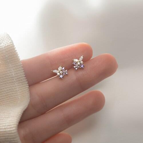 Real 925 Sterling Silver Zircon Butterfly Stud Earrings For Fashion Women Party Cute Fine Jewelry Animal Accessories