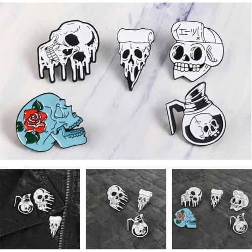 New Halloween Creative Skull Rose Flower Brooch Bag Cute Denim Brooch All-match Clothing Gift Badge Jewelry P8I0
