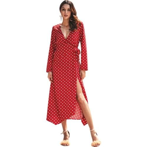 Suit-dress 2019 Spring New Product Temperament Commute Wave Point Long Sleeve Dress