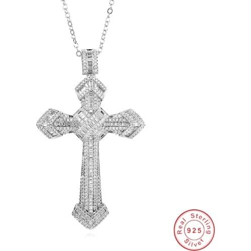 Handmade Christianity Cross Pendants sona diamond painting full Real 925 Sterling silver Wedding Necklace for women fine jewelry