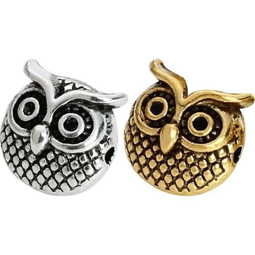 20pcs/lot Cute Alloy Gold Silver Color Owl Charm Pendants 11x11mm Fit Leather Cord Bracelet Making DIY Jewelry Findings
