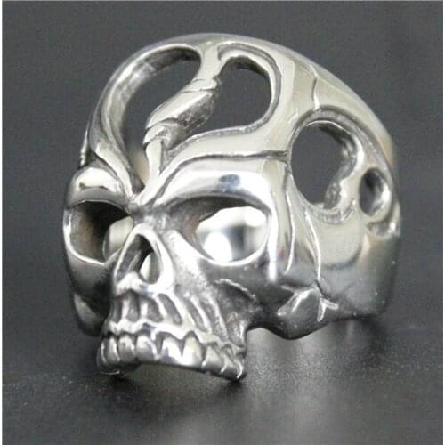 Drop Ship Polishing Heart Hollow Skull Ring 316L Stainless Steel Jewelry Mens Women Ghost Rider Skull Biker Ring
