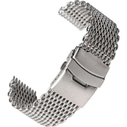 Stainless Steel Mesh Watch Strap Band Woven Double Buckle Watch Accessories 18/20/22/24mm Shark Mesh Watch Strap Band