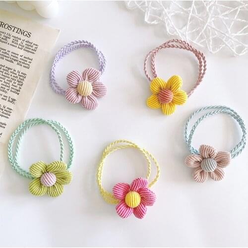 2pcs in)Girls handmade two layer weave velvet blossom flower Hair Elastics Bands Gums toddler ties Accessories ponytail holder