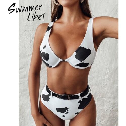 Sexy print bikini 2020 mujer High waist swimsuit female Belt swimwear women Push up bikini Bathers bathing suit Extreme biquini