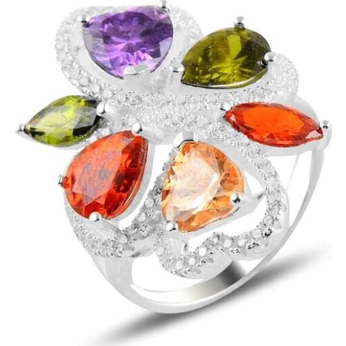 Silver 925 Sterling Color Zircon Stone Ring