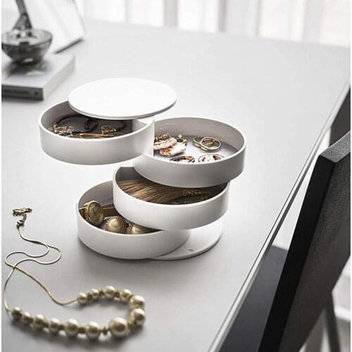 Women Jewelry Storage Box New Design Fashion 4-Layer Rotatable Jewelry Accessory Storage Tray with Lid Birthday Gift for women