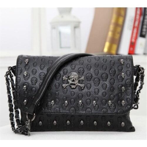 Women Handbag Skull Skeleton Chain Lady Tote Solid Color Shoulder Bucket Bag PU Leather Crossbody Bags For Women Shoulder Bag