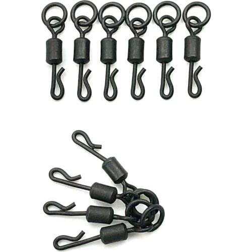 Uk 8# 20pcs Carp fishing big eye ring with long body Q-Shap quick change swivels Matte black connector terminal tackle snap