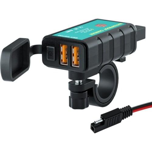 Motorcycle USB Charger with On/Off Switch SAE Dual USB Charging Adapter for DC12-24V Vehicles Motorcycles ATV SUV