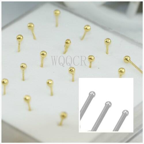 WQQCR 20Pcs/Box Small Ball Nose Rings Piercing Nose Studs 2.0mm Ball Shape 18 K Gold Color Body Nose Piercing Jewelry